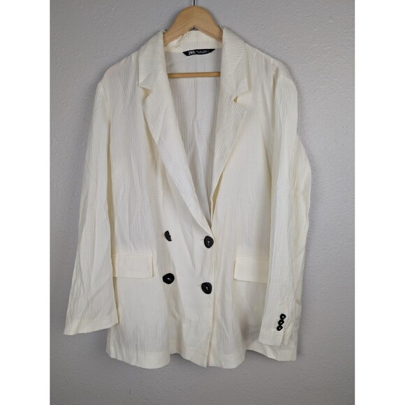 Zara Jackets & Blazers - Zara Blazer Womens Large Textured Crinkle‎ Button Front Jacket Broken Button